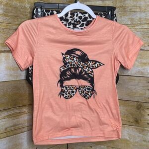 SHEIN ANIMAL PRINT CASUAL EVERYDAY WEAR ATHLEISURE GRAPHIC TEE OUTFIT SZ. 7Y